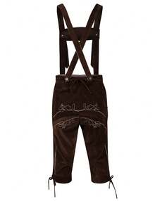 Men's Stylish Embroidery Strap Pants Vintage Faux Fleece Party Dress Pants German Bavarian Oktoberfest Lederhosen Trousers Costume - 棕色 - 查看 2
