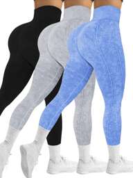 paquete de 3 pantalones deportivos y de yoga sin costuras para mujer, de cintura alta, alta elasticidad, transpirables y que absorben la humedad, con diseño de glúteos de melocotón, mallas versátiles, suaves al tacto