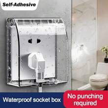 1 pieza Caja protectora autoadhesiva tipo 86 ultra delgada, impermeable, para toma eléctrica de pared, cubierta a prueba de salpicaduras para interruptor de pared en el baño