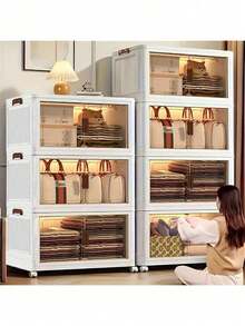 45cm/5layers Plastic Storage Bins Stackable Storage Bins With LIDS Storage Containers Collapsible Storage Boxes With Handles For Bedroom Living Room Kitchen - 白色 - 查看 3