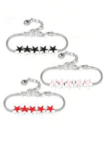 1pc Simple Fashion Drip-Oil Five-Pointed Star Beaded Copper Bracelet For Women Personalized DIY Chain Bracelet