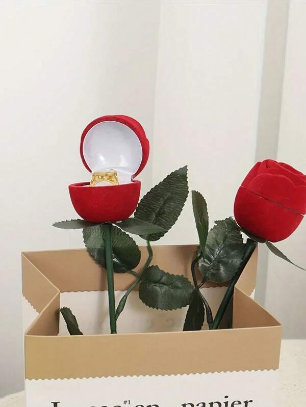 1pc - Elegant Romantic Rose Ring Box - Suitable For Romantic Jewelry Packaging For Proposals And Weddings, Perfect For Ring Embellishment, Proposal Accessories, Rose Shaped Design, Easy To Hide Other Surprises
