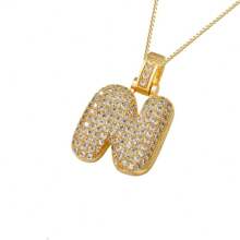 1pc Fashionable Gold Bubble Letter A-Z Necklace, Suitable For Men And Women Daily Wear
