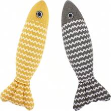 1 pieza Juguete de peluche con forma de gato y pez, juguete interactivo de cuerda suave para entrenamiento, suministros para mascotas