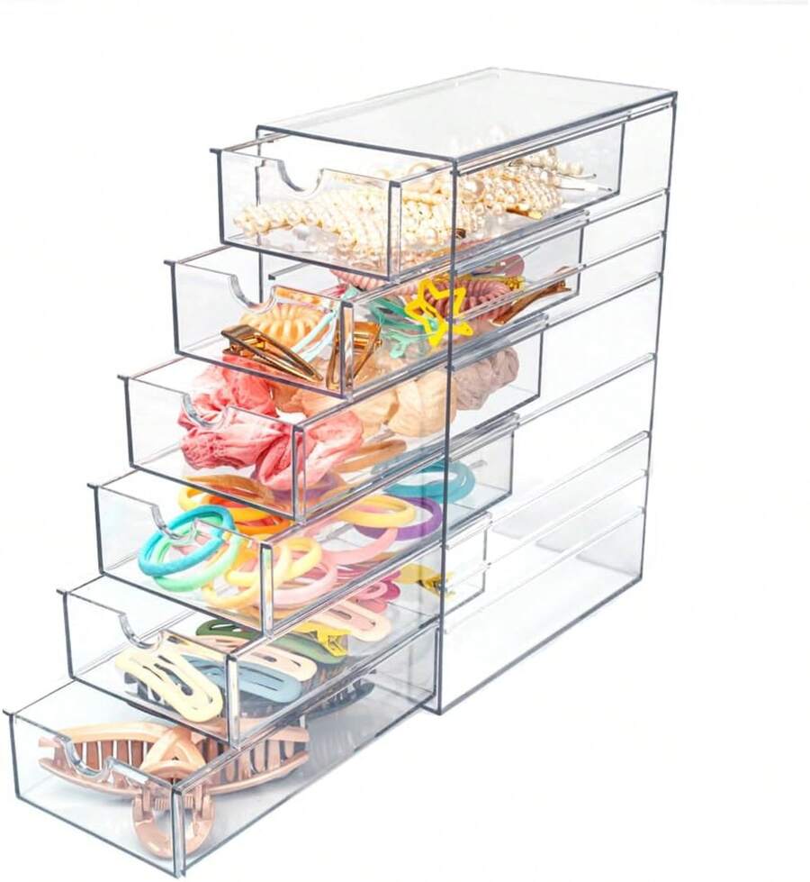 Acrylic 6 Drawers Storage Organizer Hair Accessories Stackable Containers Box Cosmetics Jewelry Stationery Storage Organization Drawers Set (6 Drawers) - 6 Drawers - View 1