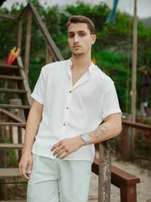 Men's Short Sleeve Shirt With Priest Collar Elegant Casual Party Work