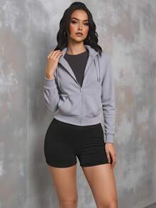 Sudadera capucha mujer dama cremallera frontal bolsillo canguro manga larga tela suave cierre ajustado diseño casual verano otoño invierno - Gris - Ver 3