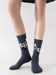 5 Pairs Men's Mixed Color Original Letter Black & White Crew Socks, Suitable For Daily Wear, Great Gift For Family And Friends