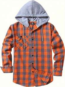 Men Flannel Hoodie Shirts Long Sleeve Casual Plaid Jackets