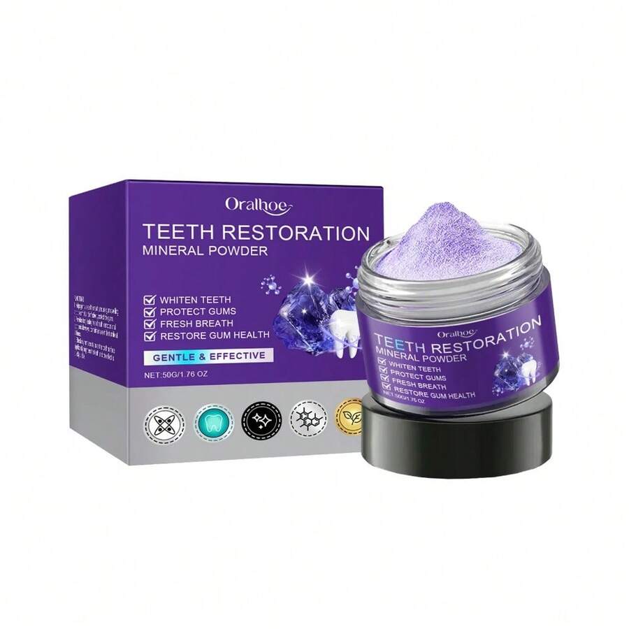 Teeth Restoration Mineral Powder Teeth Whitening Remove Stain Oral Clean Fresh Breath Improve Smell Purple Bleaching Toothpaste - 50g boxed - View 1