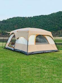 Zwei-Raum Familienzelt, großes Campingzelt mit Schatten- und Sonnenschutz, tragbares Rucksackzelt mit Aufbewahrungstasche, für Garten, Wiese, Terrasse, Grillen, Wandern