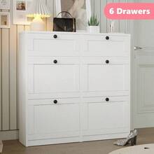 Shoe Cabinet With 4 Flip Drawer & 2 Sliding Drawers Storage, Freestanding Shoe Organizer Entry, Bedroom, Hallway, Shoe Rack Halloween & Thanksgiving - 白色 - 查看 5