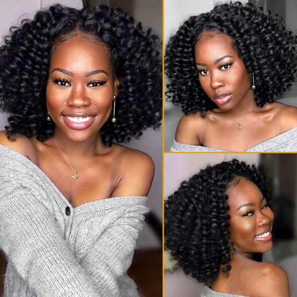 2 paquets de cheveux Jamaican Bounce Crochet, boucles de fers à friser 8 pouces, extensions de tresses au crochet en cheveux synthétiques, 10 racines/paquet (2 paquets)