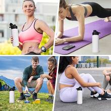 Local Shipping-24 Oz Insulated Water Bottle With Handle, 304 Stainless Steel Water Bottles With Wide Mouth, Double Wall Vacuum Sports Water Bottle, , Keep Cold And Hot, - White - View 7