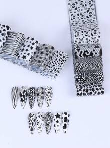 10 feuilles de feuilles de transfert d'art nail rétro noir avec des étoiles, des cœurs, des lignes et des vagues. Feuilles d'art pour ongles avec motifs étoilés, à carreaux et ondulés. Stickers de transfert pour la décoration d'ongles. Fournitures DIY