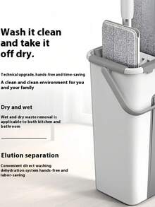 Household Mop And Bucket Set, With 3 Replaceable Microfiber Pads, Rotating Floor Mop And Scraper Bucket, Suitable For Both Dry And Wet Use, Easy To Clean, Cleaning Tools - White - View 10