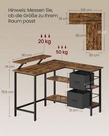 VASAGLE Home Office Desks - Coffee Brown - View 6