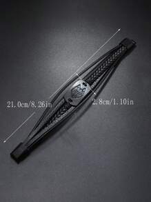 1pc Punk Style Men's Leather Bracelet, Alloy Magnetic Wolf Head Woven Leather Cord Bracelet, Jewelry Gift