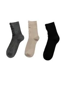 1/2/3/5 Pares de Calcetines mujer de pila rota de unicolor, calcetines de tripulación con agujeros rotos, estilo vintage, gruesos, para pareja, calcetines hasta el tobillo con agujeros en la calle