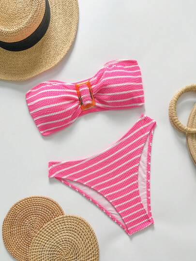 2pcs Ribbed Fabric Bikini Set, Suitable For Graduation Season & Independence Day