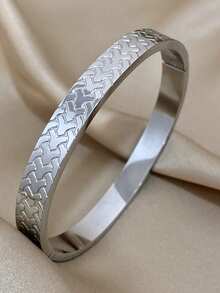 1 件女士编织图案手镯优雅不锈钢袖口手镯日常派对珠宝圣诞礼物海滩