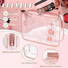 1/3 piezas Bolsa de tocador portátil transparente rosa, kit de viaje, bolsa de cosméticos impermeable para avión, bolsa de viaje para hombres y mujeres, vacaciones, negocios, playa de verano, artículos esenciales de viaje, vacaciones, regreso a la escuela, bolsa para la escuela, bolsa de viaje para mujeres, bolsa de maquillaje para viaje