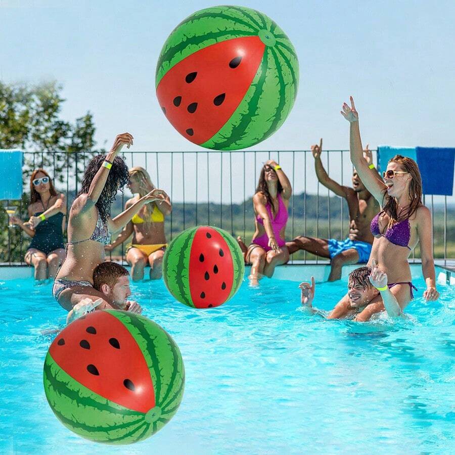1 PVC Inflatable Beach Ball, Watermelon Pattern, 29 Inches, Foldable, Outdoor Use, No Need For Electricity, Suitable For Beaches, Swimming Pools, Outdoor Activities, Mother's Day, Summer Parties, Carnival Parties, Ideal Gift, Creative Small Gift - Green - View 1