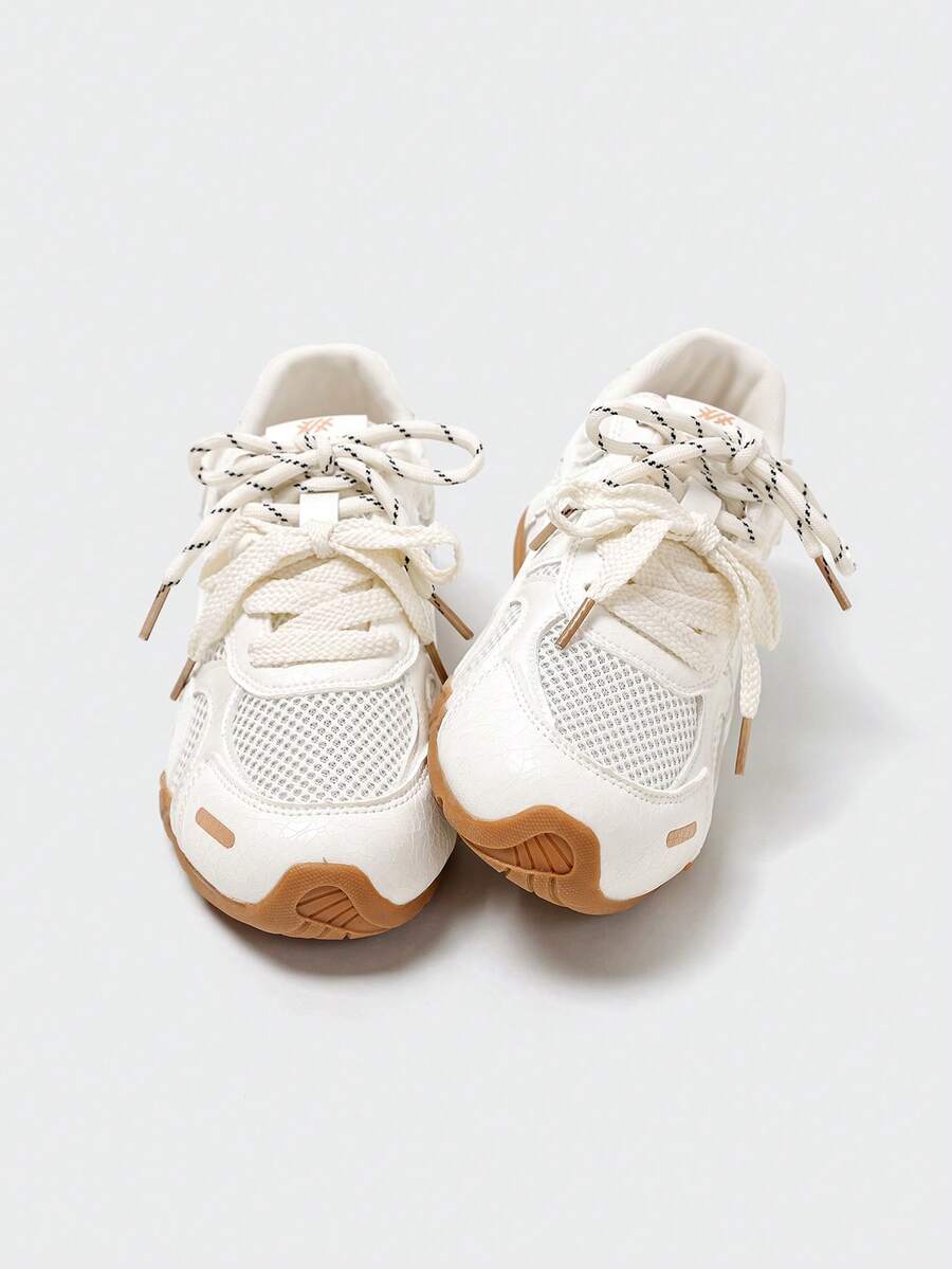 MASKERT 女士多功能时尚休闲运动鞋，网眼橡胶鞋底，休闲跑步鞋，透气舒适，日常搭配 - 白色 - 查看 1