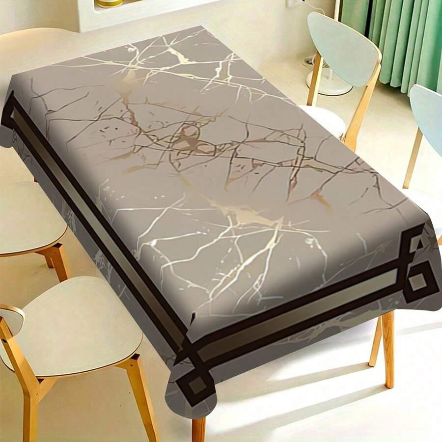 1/20pcs Elegant Grey And Golden Geometric Tablecloth - Wrinkle-Resistant Polyester, Machine-Woven Rectangular Design For Indoor/Outdoor Dining, Parties, And Everyday Decor, Table Decor - Multicolor - View 1
