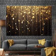 A Shiny Golden Curtain With A Black Background Paired With Golden Rain, Sparkling Lights And Sparks, A Multifunctional Polyester Background Fabric Suitable For Luxury Parties And Award Ceremonies, Holiday Party Banners, No Need For Power.