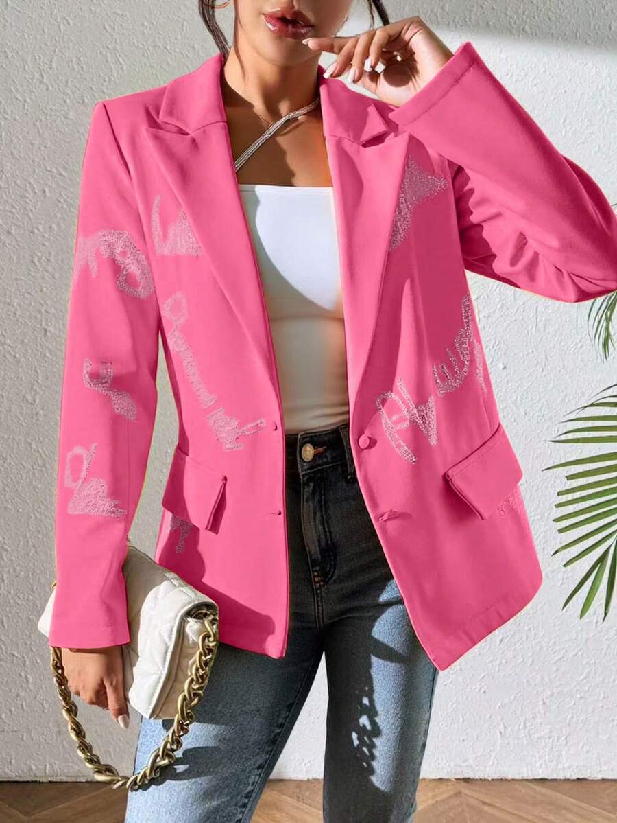Blazer elegante de mujer con pedrería de color plata para uso diario y estilo casual - Rosa - Ver 1