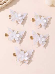 5pcs/15pcs Set Glitter Butterfly Hair Clips For Girls