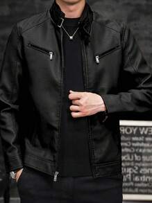 Herren Herbst Outdoor Radfahren Motorrad Lederjacke