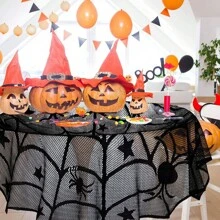 1pc European And American Style Black Lace Combination, Halloween Table Flag Halloween Spider Web Tablecloth, Ghost Festival Decoration Cloth, Holiday Table Decoration Cloth, Halloween Round Placemat Black Lace Placemat Halloween Placemat Table Decoration Napkin Cloth
