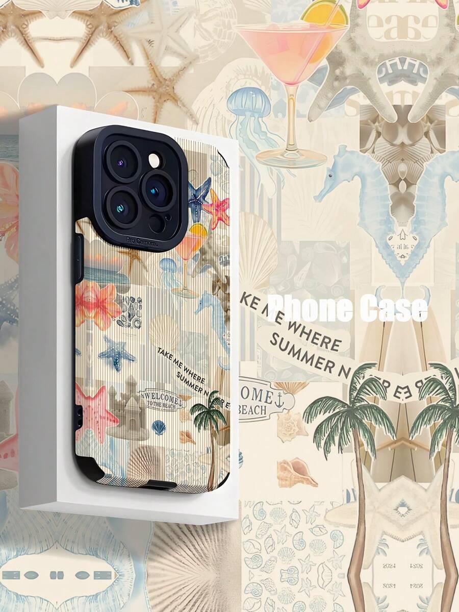 1 buah Casing Ponsel Motif Laut & Cangkang Liburan Garis Vertikal Tekstur Kulit Tahan Guncangan Anti Sidik Jari Kompatibel dengan Apple dan Model Lainnya Tahan Air Anti Jatuh Tahan Gores - MultiWarna - View 1