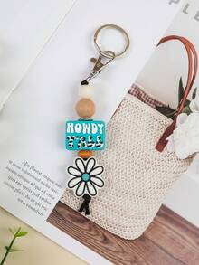 1 件迷人硅胶和亚克力串珠流苏钥匙扣，粉红玫瑰和白色花朵图案，可爱花卉包包挂饰，送给朋友、家人、女朋友的夏季礼物，汽车配件，学校背包 - 彩色 - 查看 11