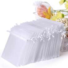 50 sacos de presente de organza com cordão, joias, doces, festa de casamento, bolsas de rede para lembrancinhas