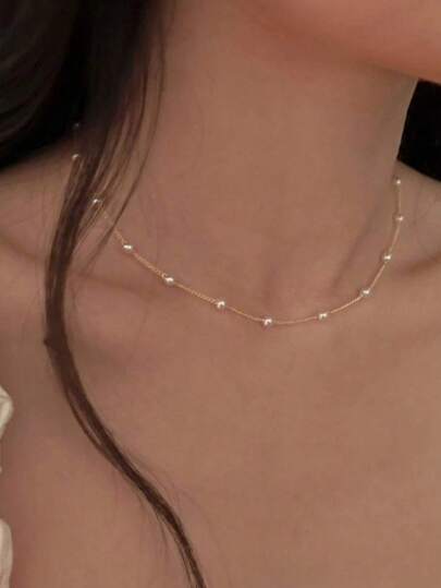 1 Pc Fashionable Faux Pearl Necklace Choker Pendant Jewelry For Women, Suitable For Party And Events Valentine's Day Accessories