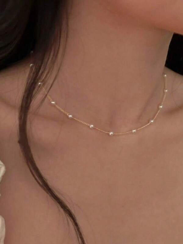 1 Pc Fashionable Pearl Necklace Choker Pendant Jewelry For Women, Suitable For Party And Events
