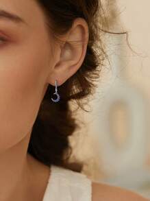 BRLINEY Pendientes de mujer hipoalergénicos de plata esterlina con circonita cúbica en diseño de estrella y luna, de moda y elegantes, regalo de cumpleaños