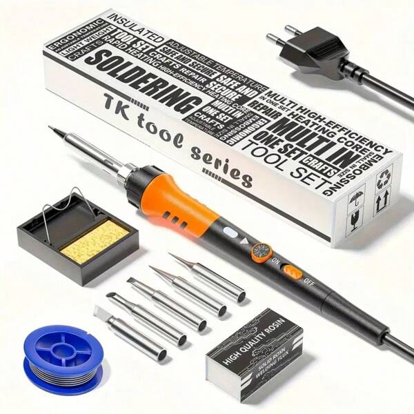 60W Lötkolben Set mit einstellbarer Temperatur, 9-in-1 Lötkolben Werkzeug mit 5 verschiedenen Lötspitzen, für Haushaltsreparaturen (EU Stecker)