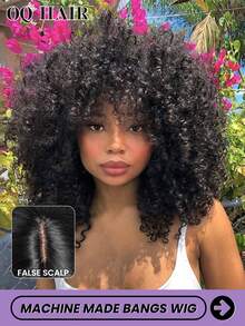 OQ Machine Made Bangs Wigs Afro Curly False Scalp 22-30 Inches Wigs 180% Density Natural Color Natural Hairline Daily Use Cheap For Women - SNatural - View 3