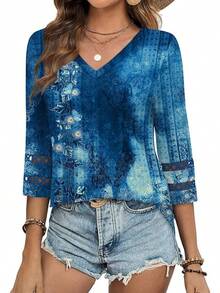 XIEERDUO 3/4 Length Sleeve Womens Tops Dressy Casual Blouses Women 2025 Shirts Summer Clothes - Z Navy In - Xem 3