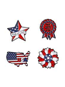 4pcs Colorful Enamel USA Flag Alloy Lapel Pins, Independence Day Commemorative Accessories, Teenagers Five-Pointed Star Brooch, Exquisite Geometric Alloy Brooch