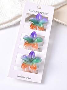 3 Peças Presilhas de Cabelo com Garra de Padrão Floral Colorido da Moda para Rabos de Cavalo Pequenos, Acabamento Brilhante, Acessórios de Cabelo da Moda para Primavera/Verão, Presilha de Cabelo Elegante