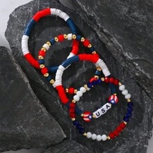 3 Stücke Boho-Stil USA Buchstaben Perlenarmband Set, Schmuckzubehör für Frauen, Sommer