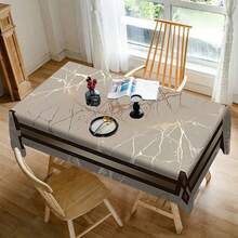 1/20pcs Elegant Grey And Golden Geometric Tablecloth - Wrinkle-Resistant Polyester, Machine-Woven Rectangular Design For Indoor/Outdoor Dining, Parties, And Everyday Decor, Table Decor - Multicolor - View 4