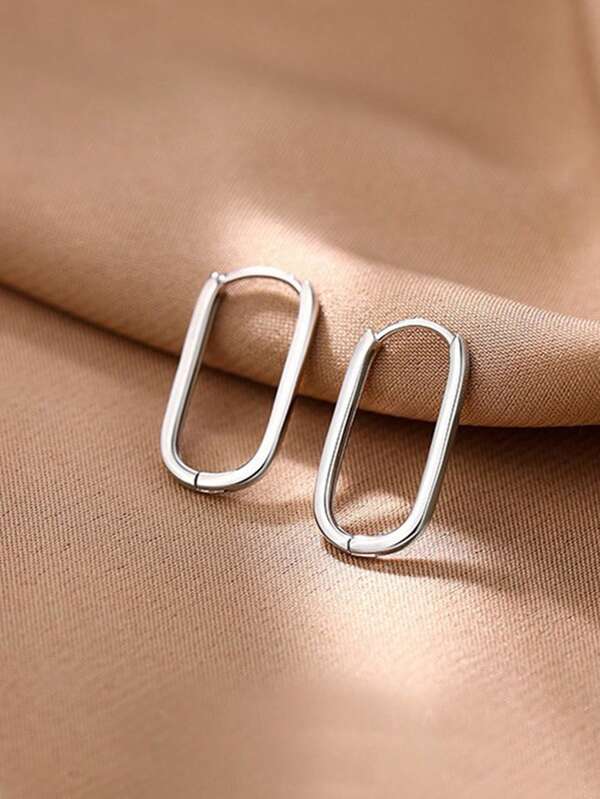 1 par de pendientes ovalados de plata de ley 925, adecuados para mujer, para usar diariamente con perforaciones en las orejas, joyería con caja de regalo