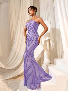 ​Strapless Sequin Mermaid Gown With Back-Tie Detail: Women's Formal Evening Dress For Grand Galas, Red Carpet Events, Luxury Weddings