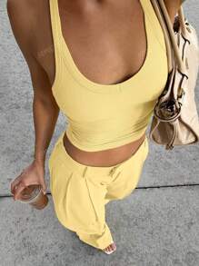 Casual Sexy Versatile Ribbed Spaghetti Strap Camisole, Spring/Summer